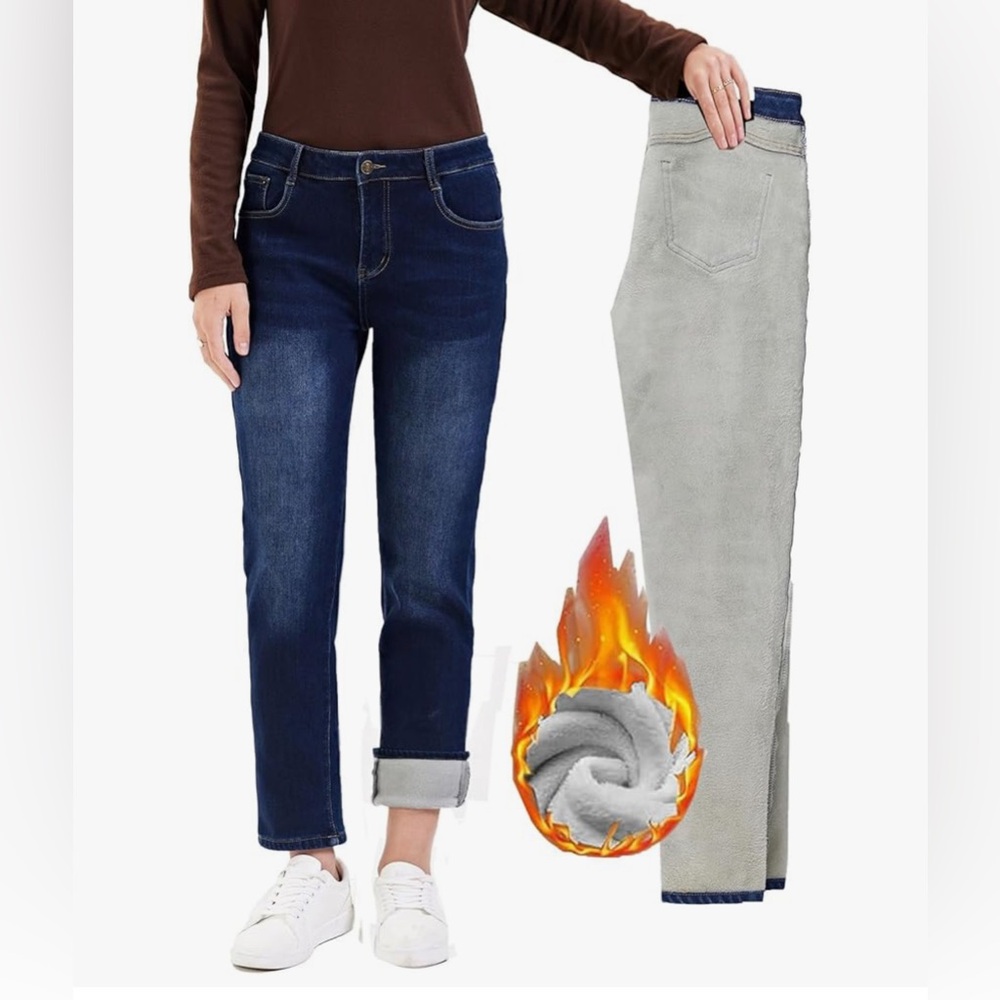 Fleece Lined Jeans Cropped Girlfriend Boyfriend Winter Sherpa Fleece Lined Jean